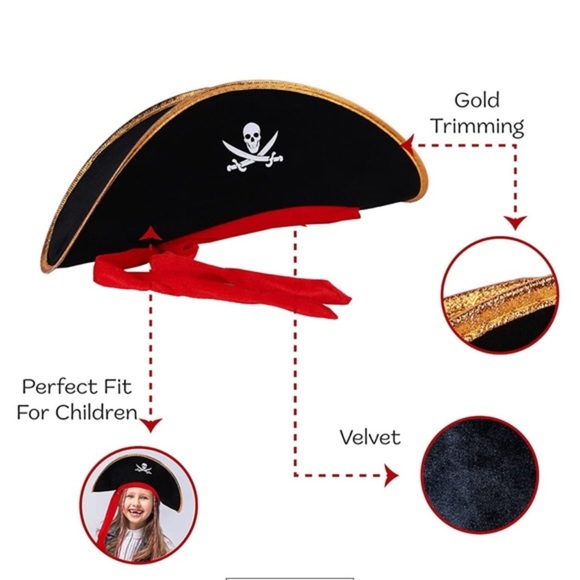 Pirate hat pirate captain hat Halloween costume Black Pirate Hat - Picture 2 of 7